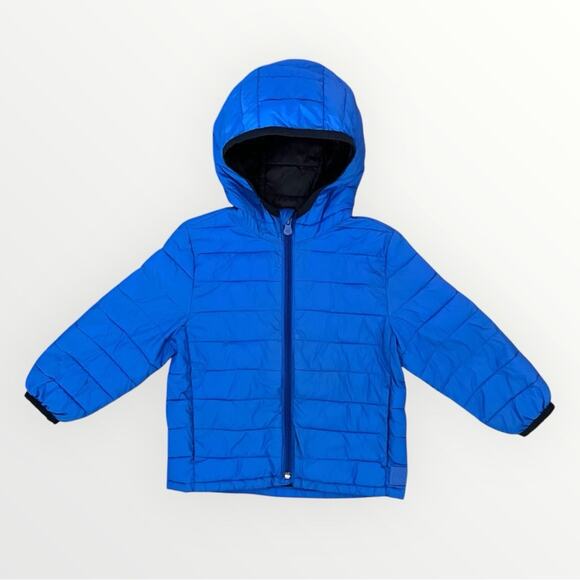 Gap Puffer Jacket Toddler Boys Size 2 Blue Hooded Quilted Lightweight Zip Coat - Picture 1 of 8